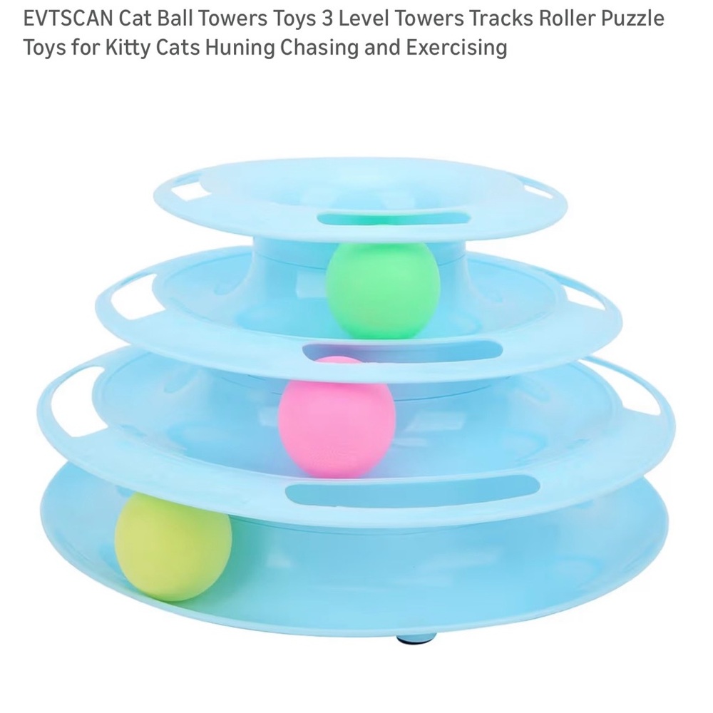 🩵 Interactive 3 Tier Blue Cat Toy with Balls - Picture 4 of 10